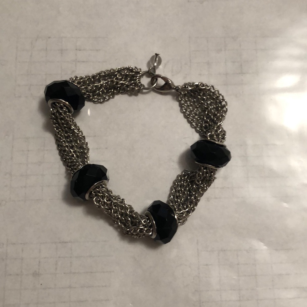 silver and black bracelet